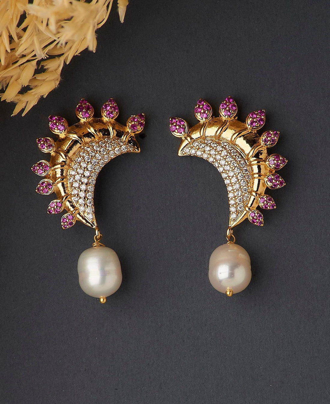 Delicate Stone Studded Pearl Hanging Earring - Chandrani Pearls