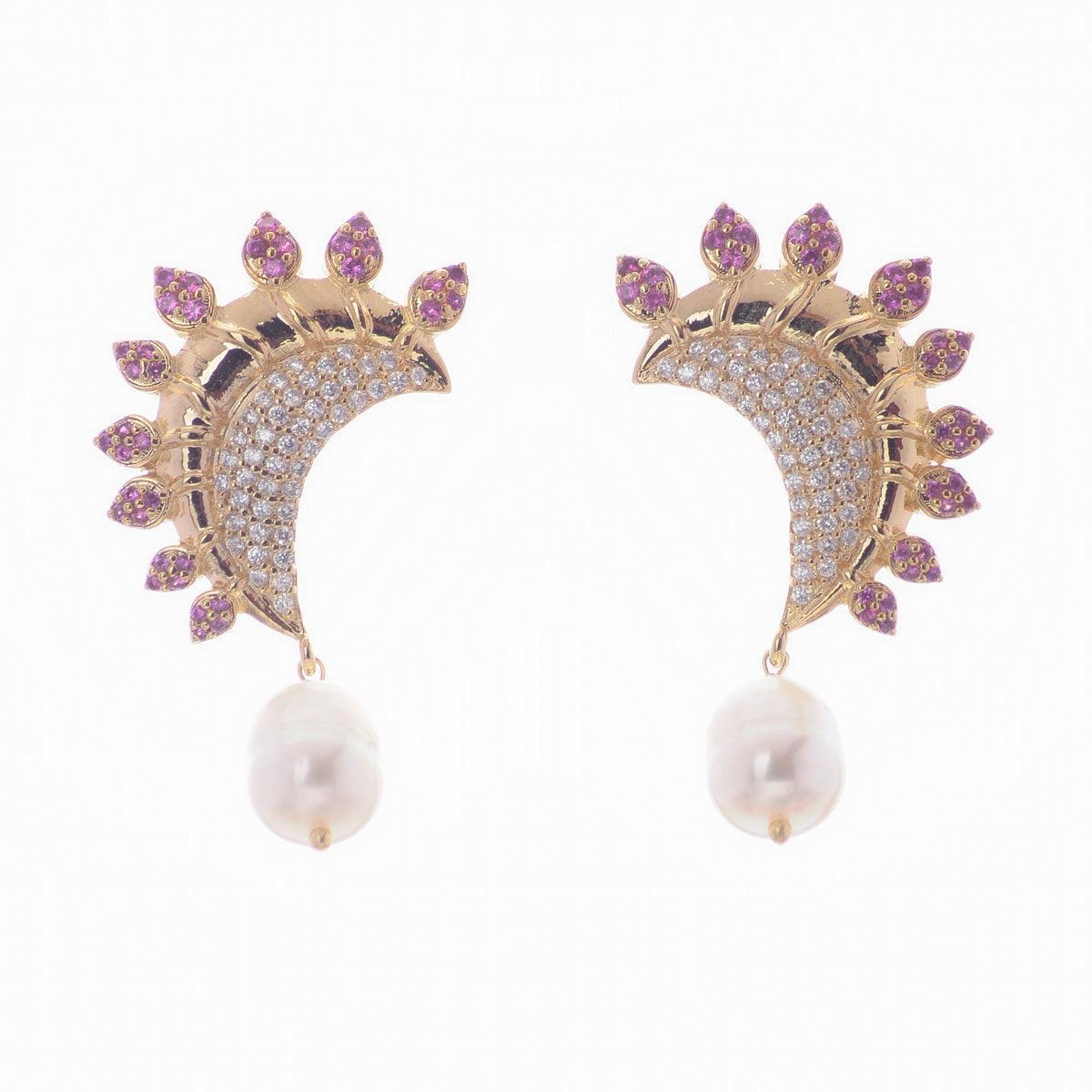 Delicate Stone Studded Pearl Hanging Earring - Chandrani Pearls