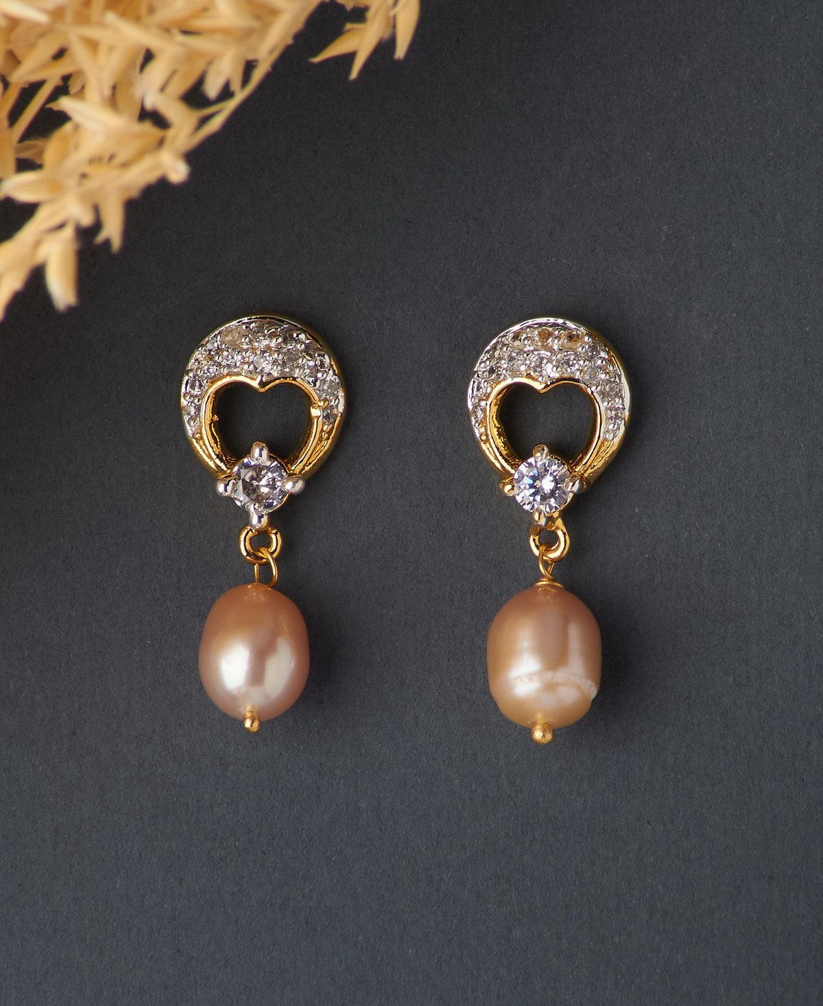 Delicate Stone Studded Pearl Hanging Earring - Chandrani Pearls