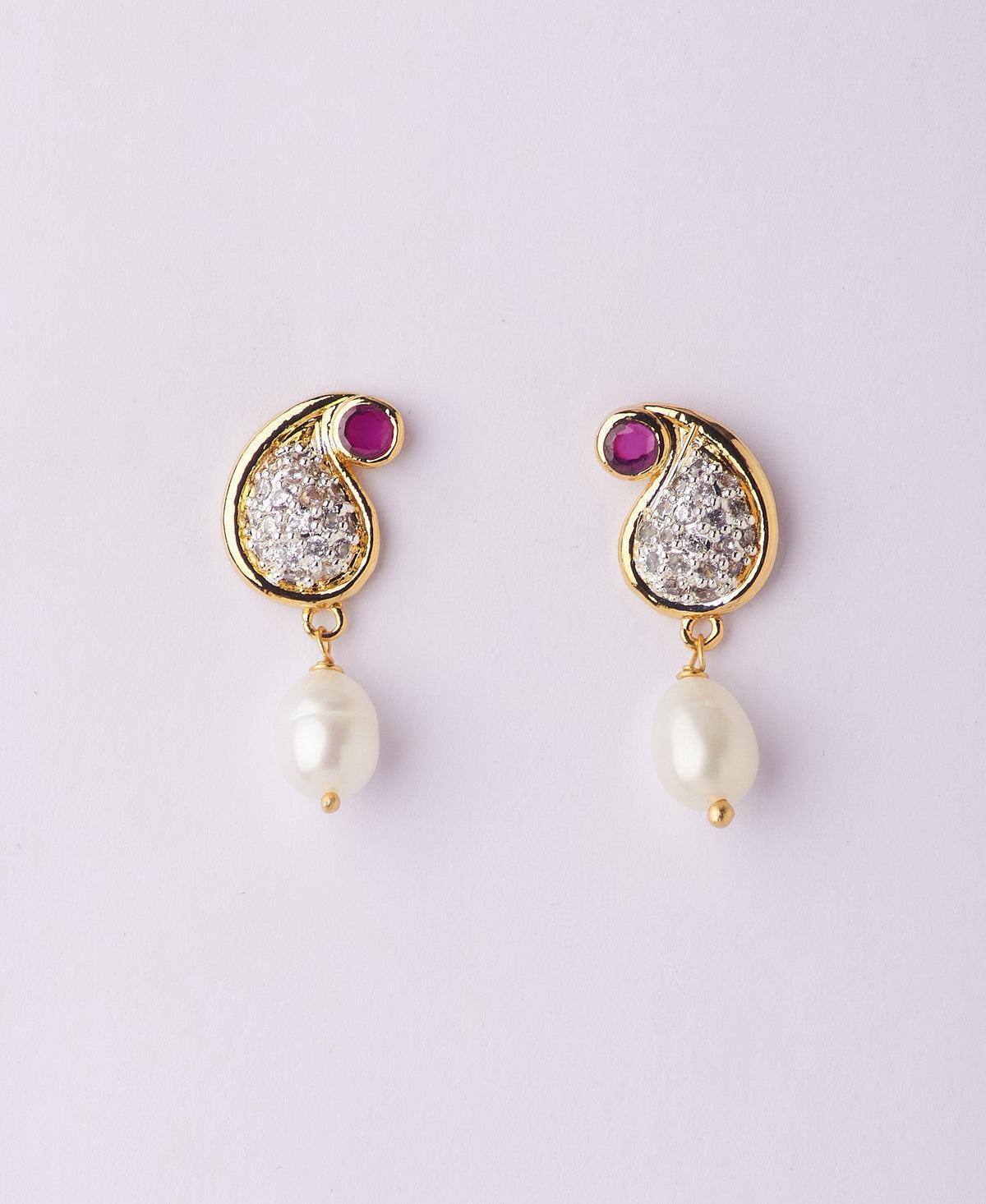 Delicate Stone Studded Pearl Hanging Earring - Chandrani Pearls