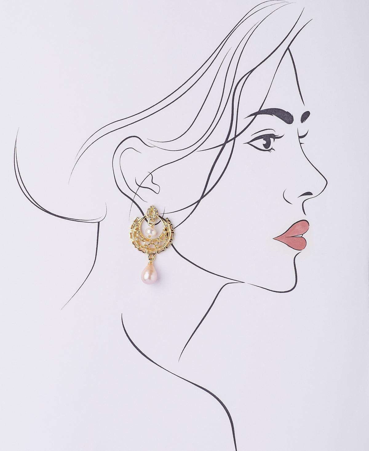 Delicate Stone Studded Pearl Hanging Earring - Chandrani Pearls