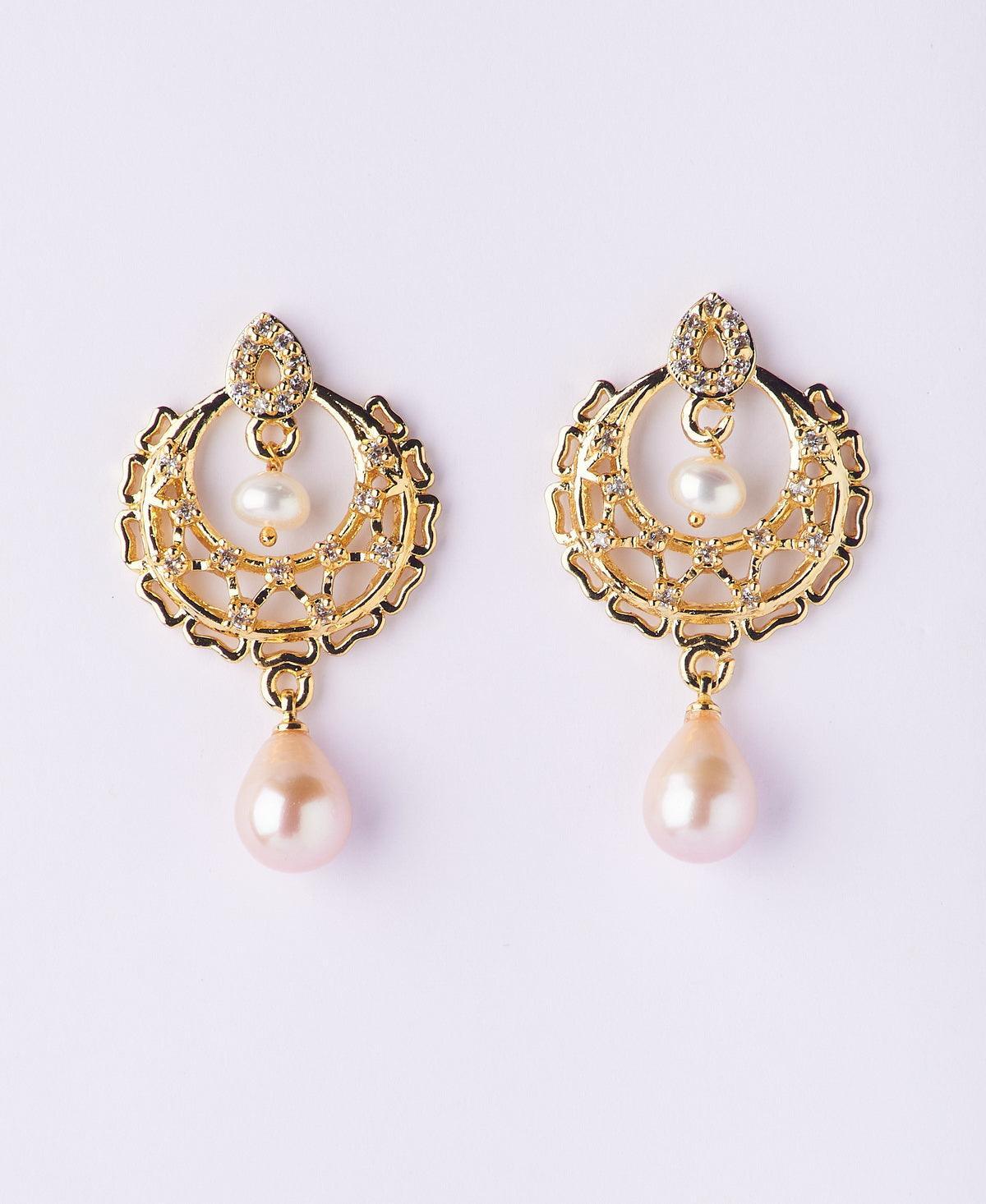 Delicate Stone Studded Pearl Hanging Earring - Chandrani Pearls