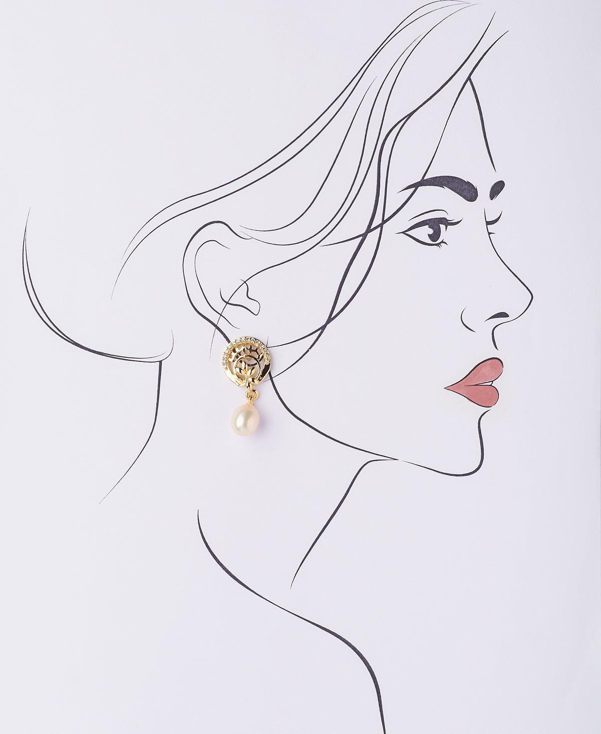 Delicate Stone Studded Pearl Hanging Earring - Chandrani Pearls