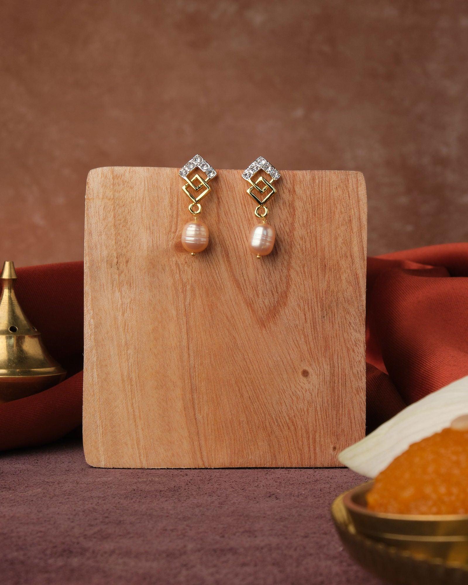 Delicate Stone Studded Pearl Hanging Earring - Chandrani Pearls