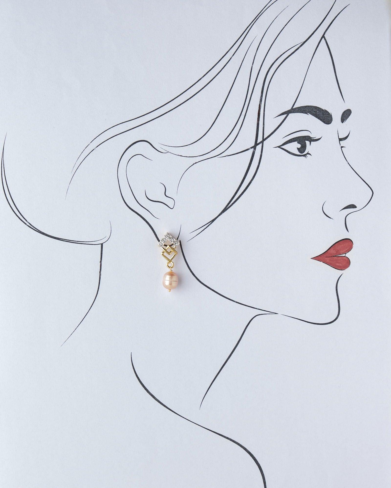 Delicate Stone Studded Pearl Hanging Earring - Chandrani Pearls
