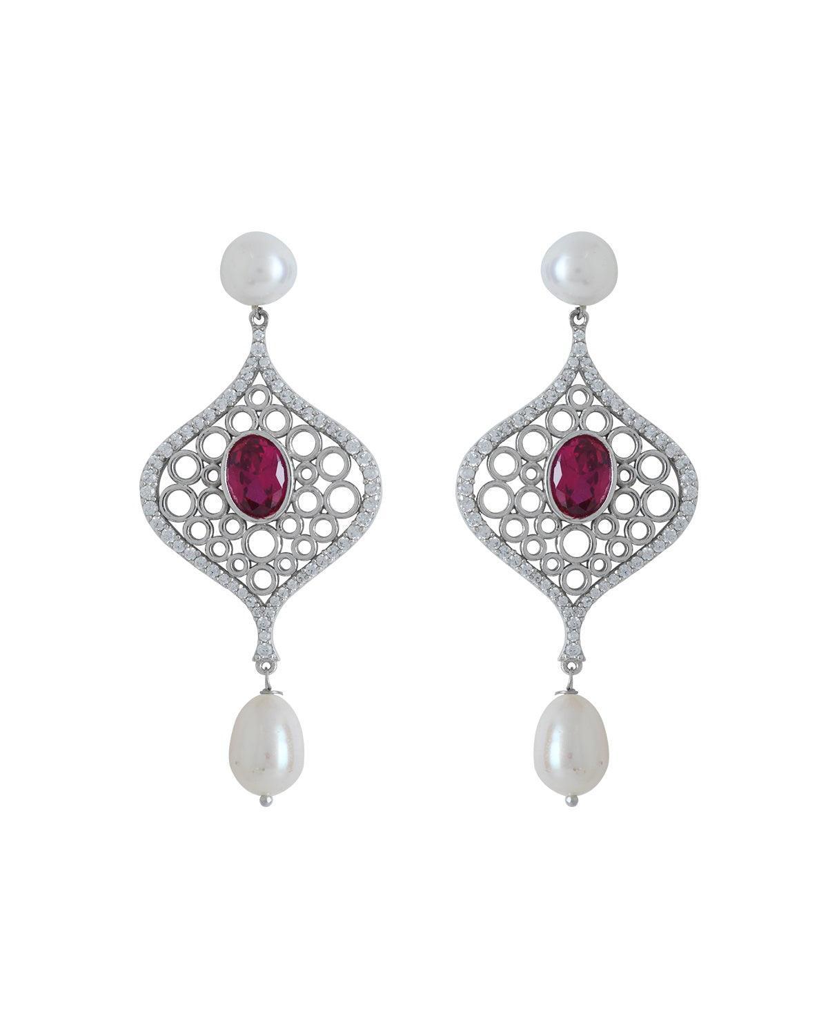 Delicate Stone Studded Silver Earring - Chandrani Pearls