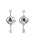 Delicate Stone Studded Silver Earring - Chandrani Pearls