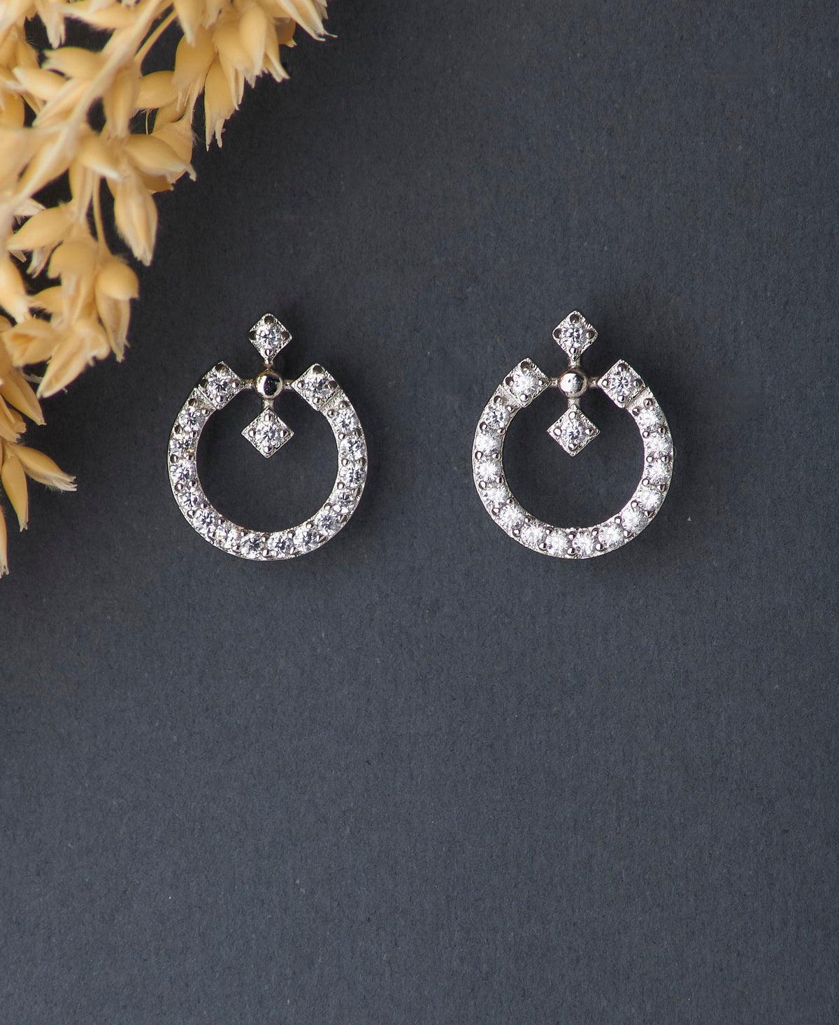 Delicate Stone Studded Silver Earring - Chandrani Pearls