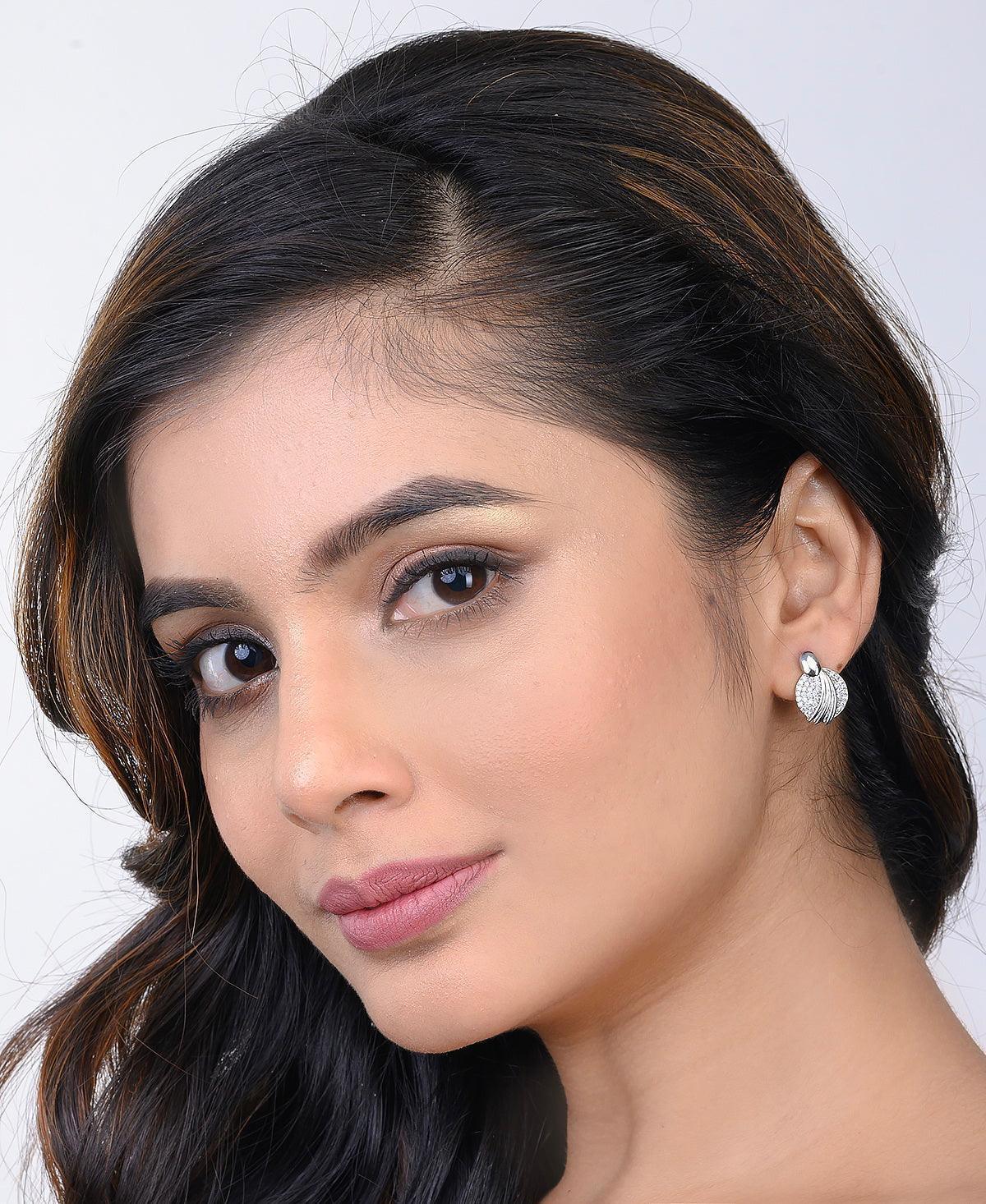 Delicate Stone Studded Silver Earring - Chandrani Pearls