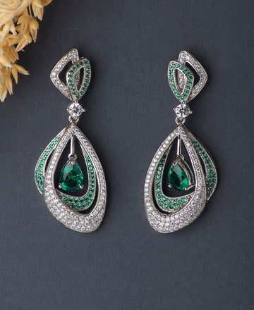 Delicate Stone Studded Silver Earring - Chandrani Pearls