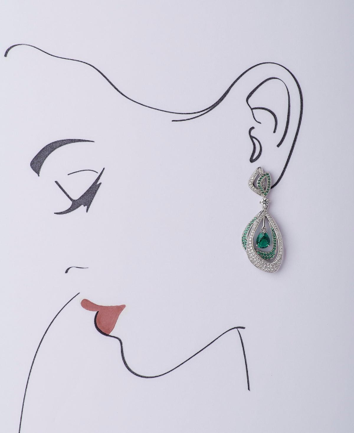 Delicate Stone Studded Silver Earring - Chandrani Pearls