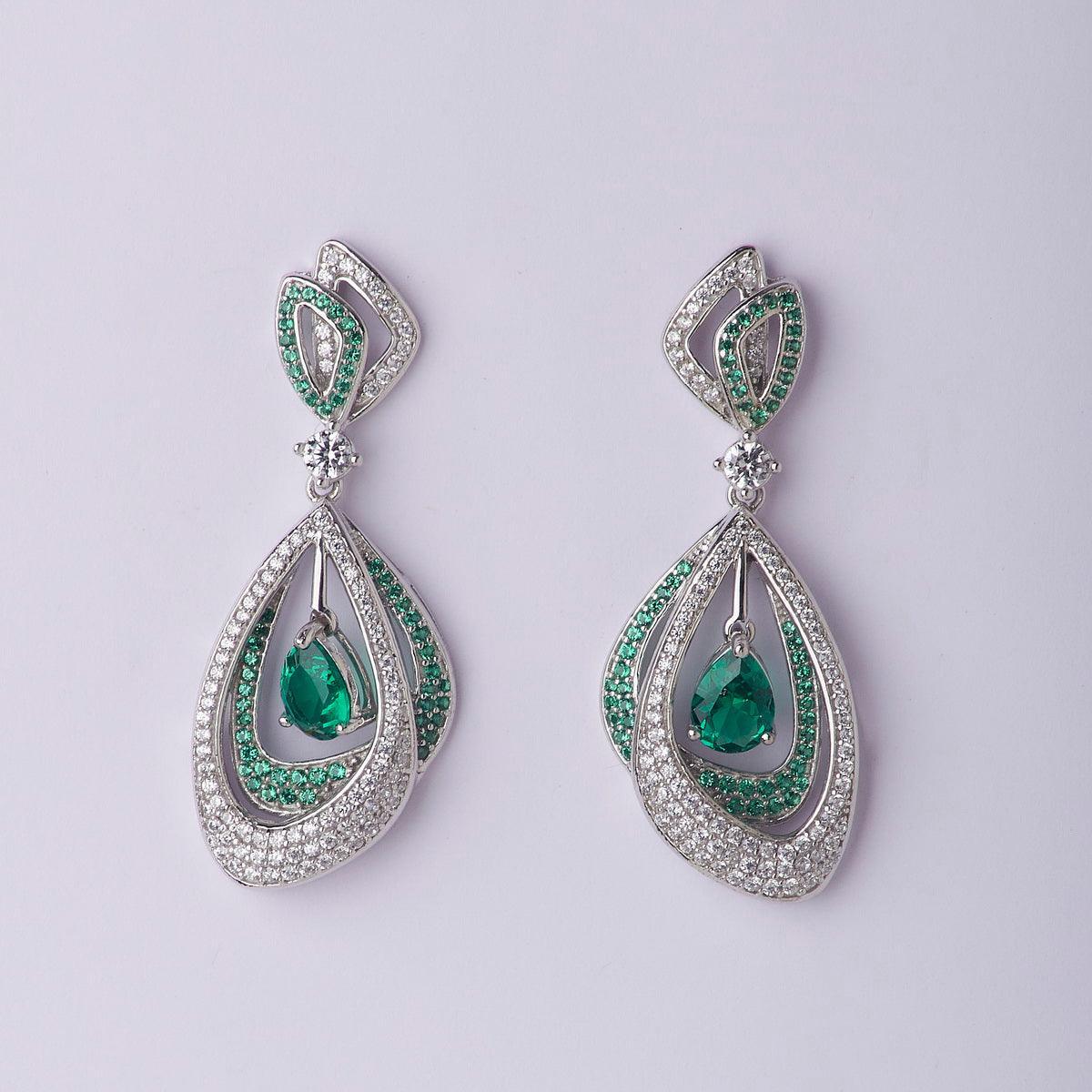 Delicate Stone Studded Silver Earring - Chandrani Pearls