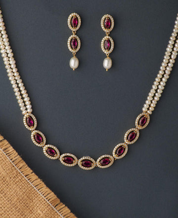 Delightful Real Pearl Necklace Set - Chandrani Pearls