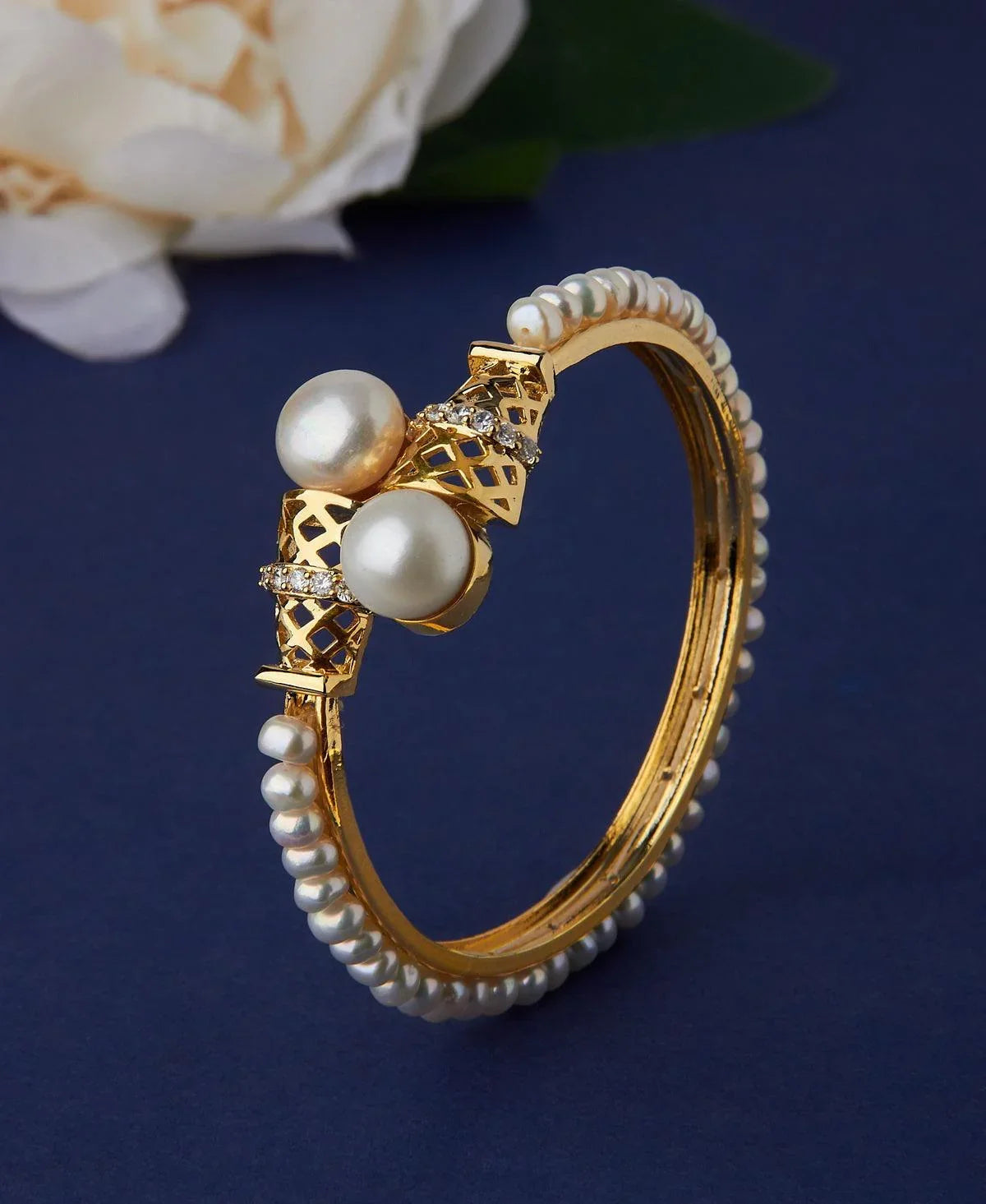 Delightful Stone Studded Real Pearl Bangle Chandrani Pearls