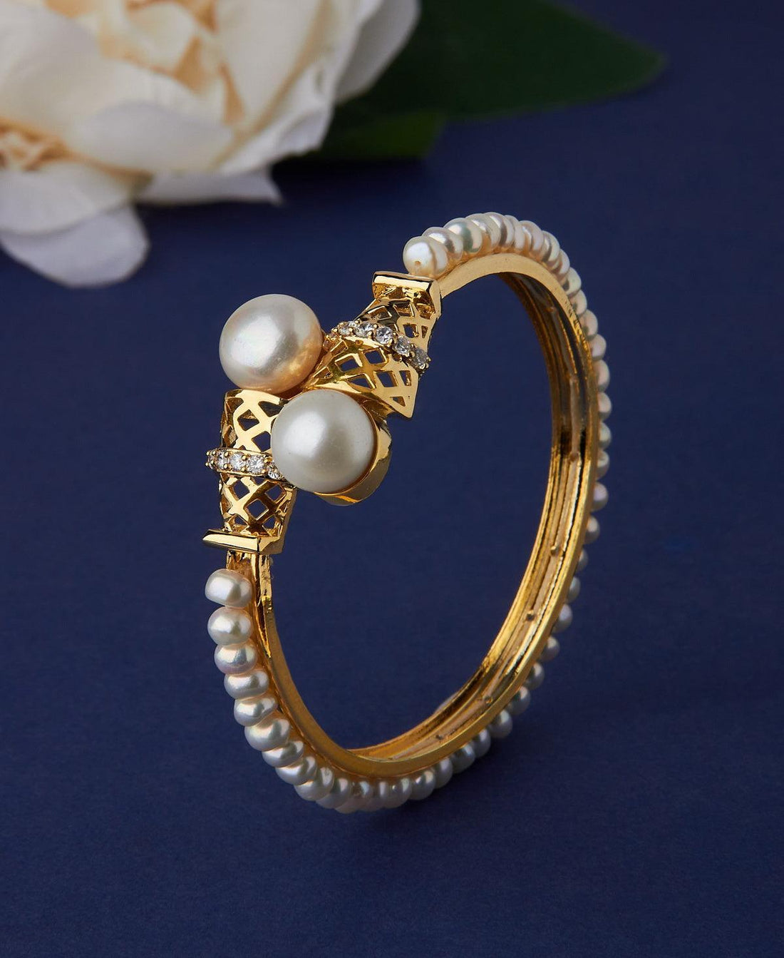 Delightful Stone Studded Real Pearl Bangle - Chandrani Pearls