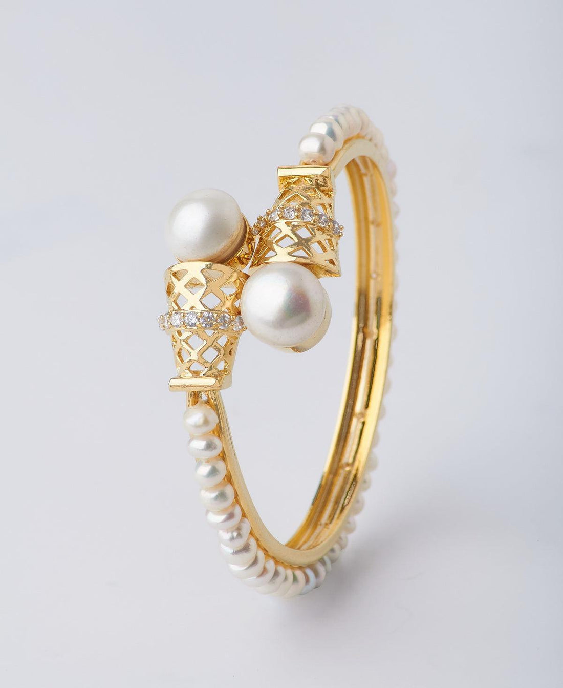 Delightful Stone Studded Real Pearl Bangle - Chandrani Pearls