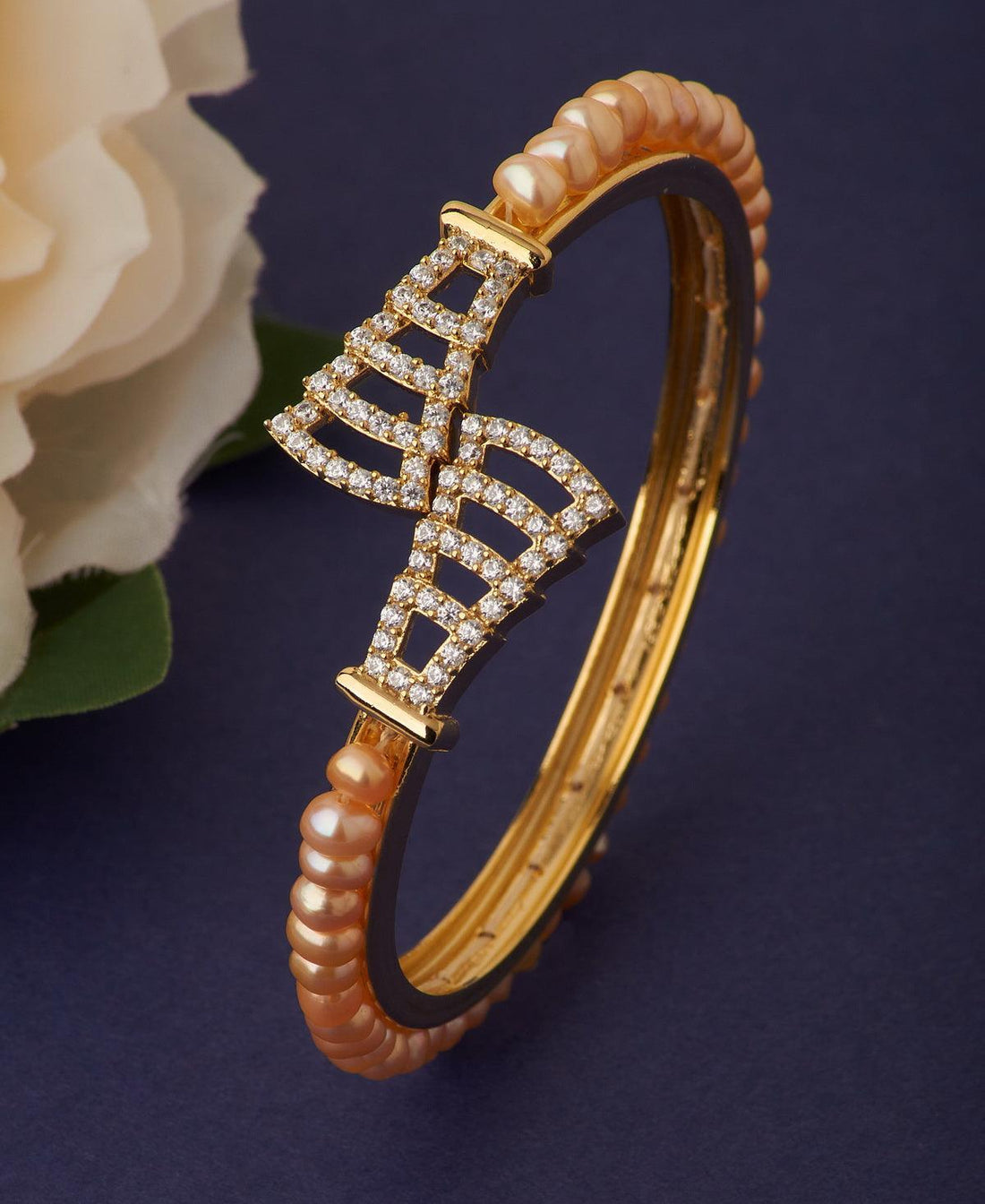 Delightful Stone Studded Real Pearl Bangle - Chandrani Pearls
