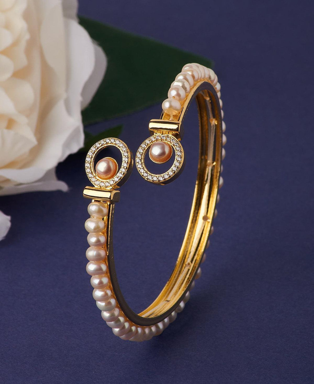 Delightful Stone Studded Real Pearl Bangle - Chandrani Pearls