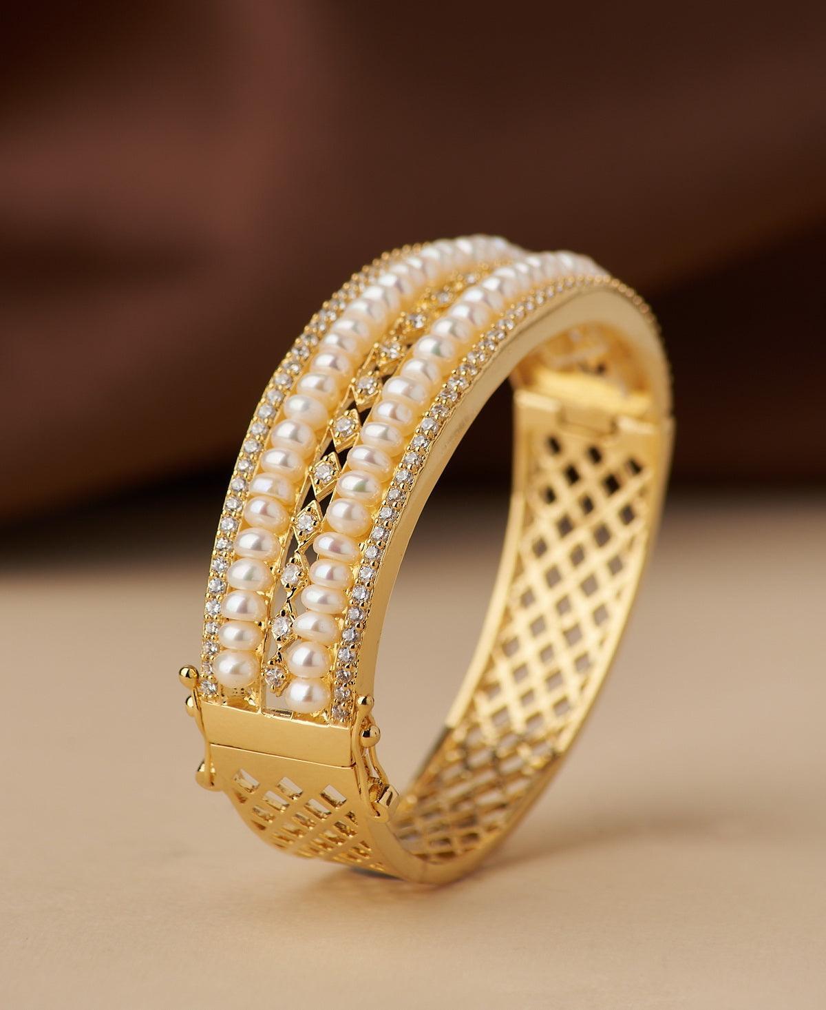 Delightful Stone Studded Real Pearl Bangle - Chandrani Pearls