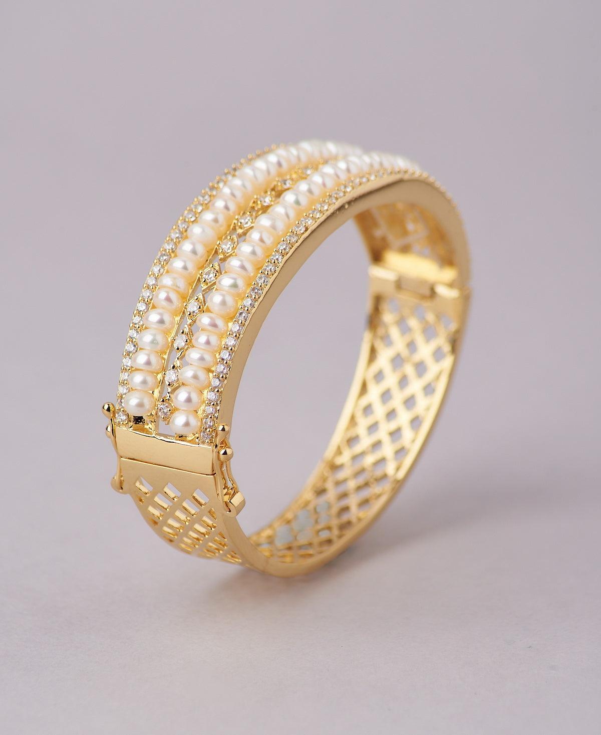 Delightful Stone Studded Real Pearl Bangle - Chandrani Pearls