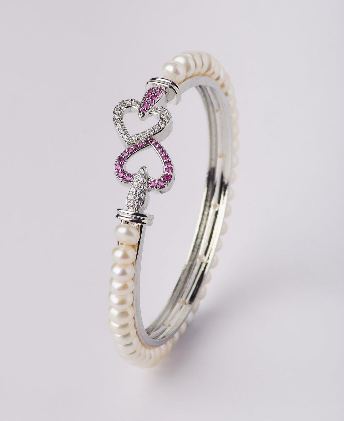 Double Heart Classy Design Pearl Bangle - Chandrani Pearls