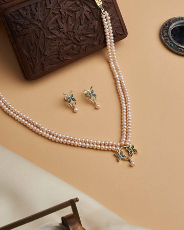Double String Warm White Pearl Necklace Set - Chandrani Pearls