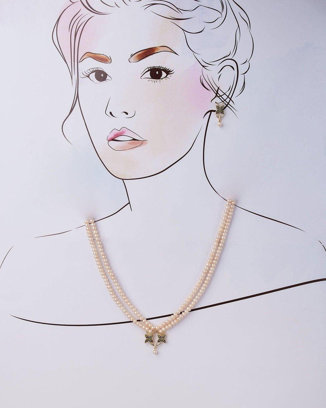 Double String Warm White Pearl Necklace Set - Chandrani Pearls