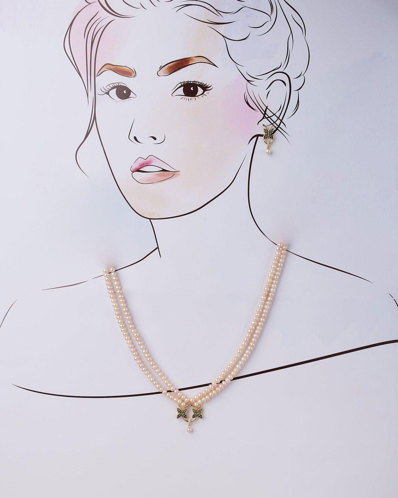 Double String Warm White Pearl Necklace Set - Chandrani Pearls