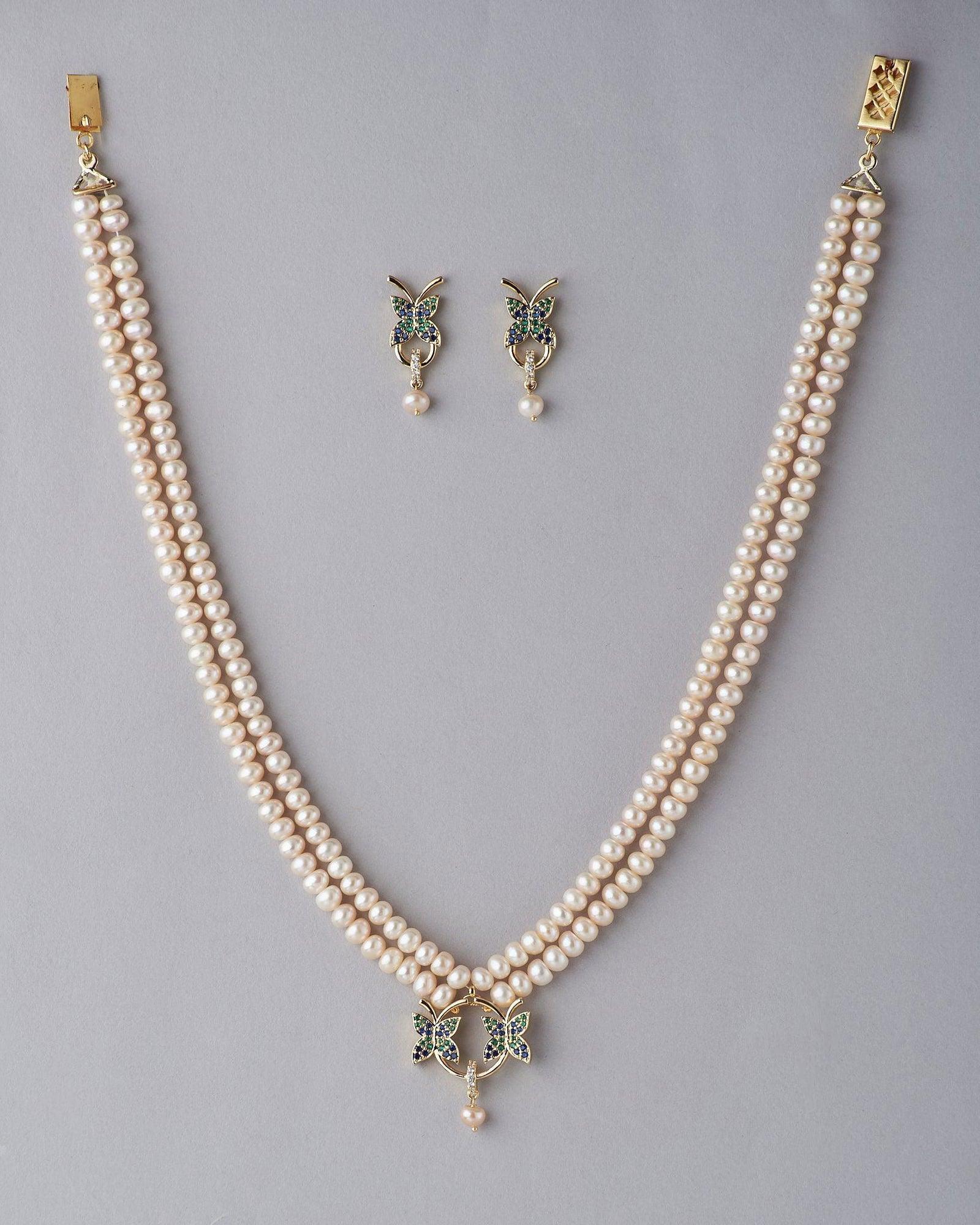 Double String Warm White Pearl Necklace Set - Chandrani Pearls
