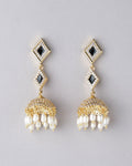 Dual Regal Stone Studded Enamel Pearl Hanging Jhumka - Chandrani Pearls