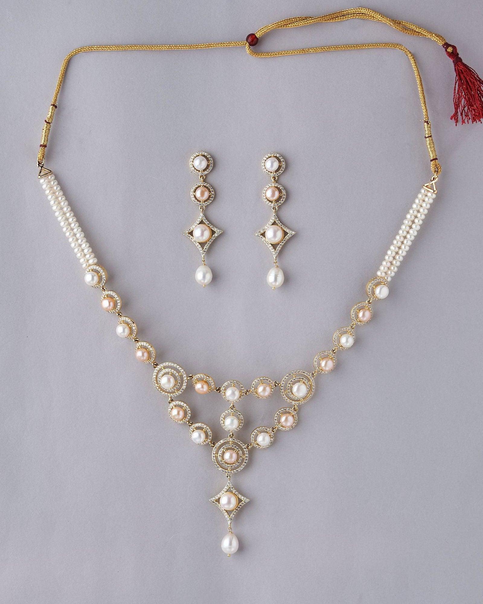 Dual Tone Pearl and Stone Necklace Set - Chandrani Pearls