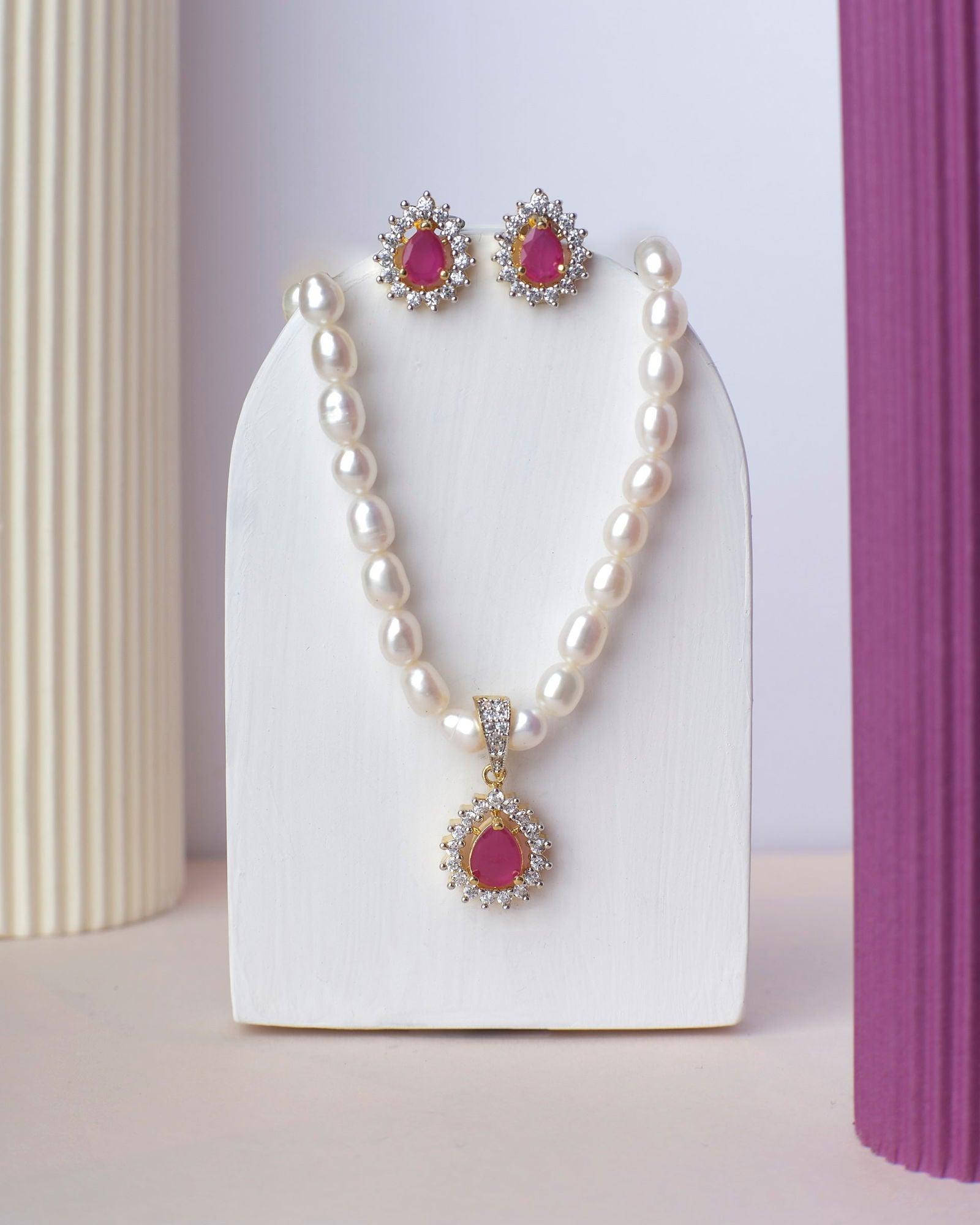 Elegant 1 line Necklace Set - Chandrani Pearls