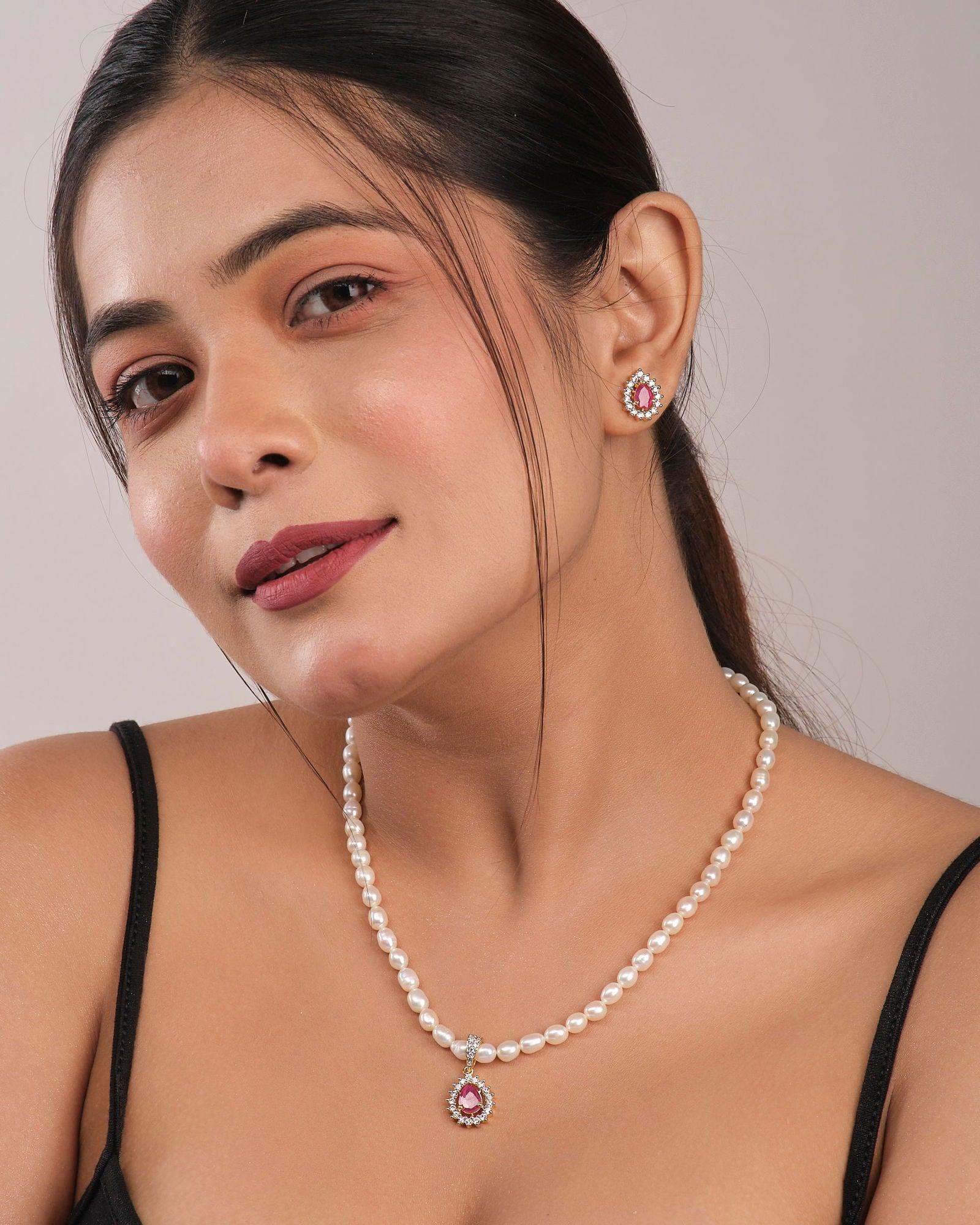 Elegant 1 line Necklace Set - Chandrani Pearls