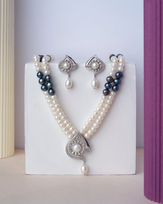 Elegant 2 line Necklace Set - Chandrani Pearls