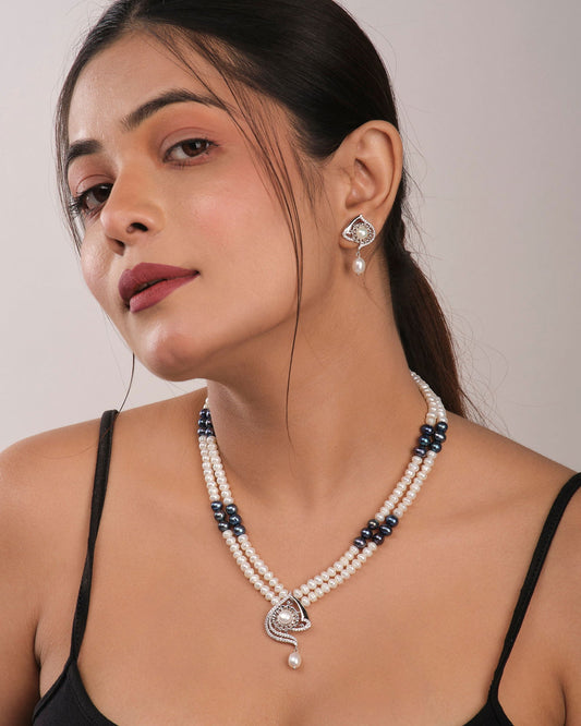 Elegant 2 line Necklace Set - Chandrani Pearls