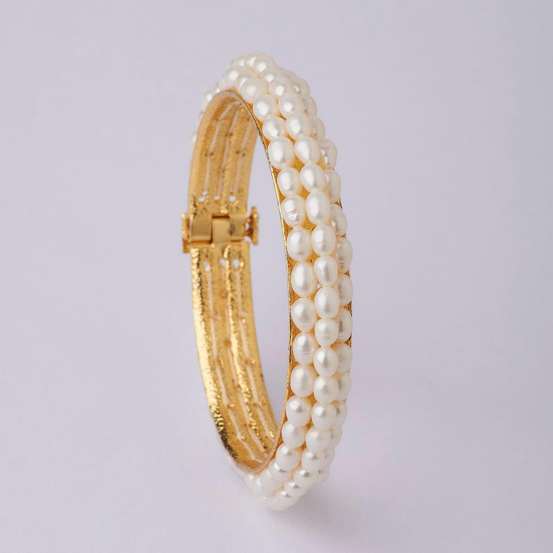 Elegant Golden White Pearl Bangle - Chandrani Pearls