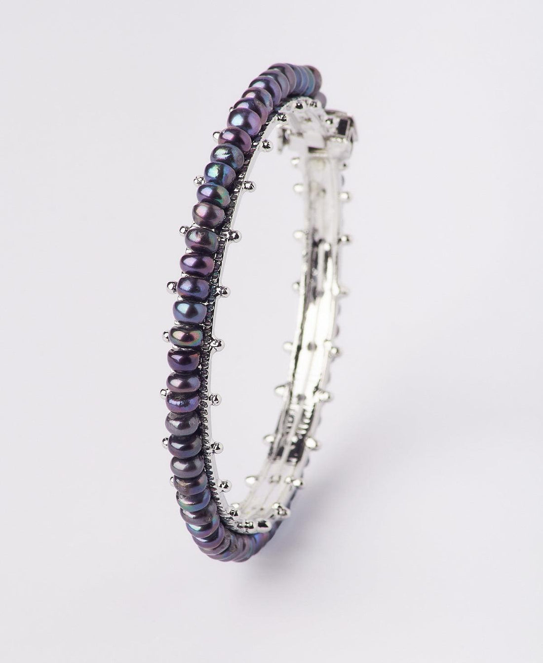 Elegant Rhodium Black Pearl Bangle - Chandrani Pearls
