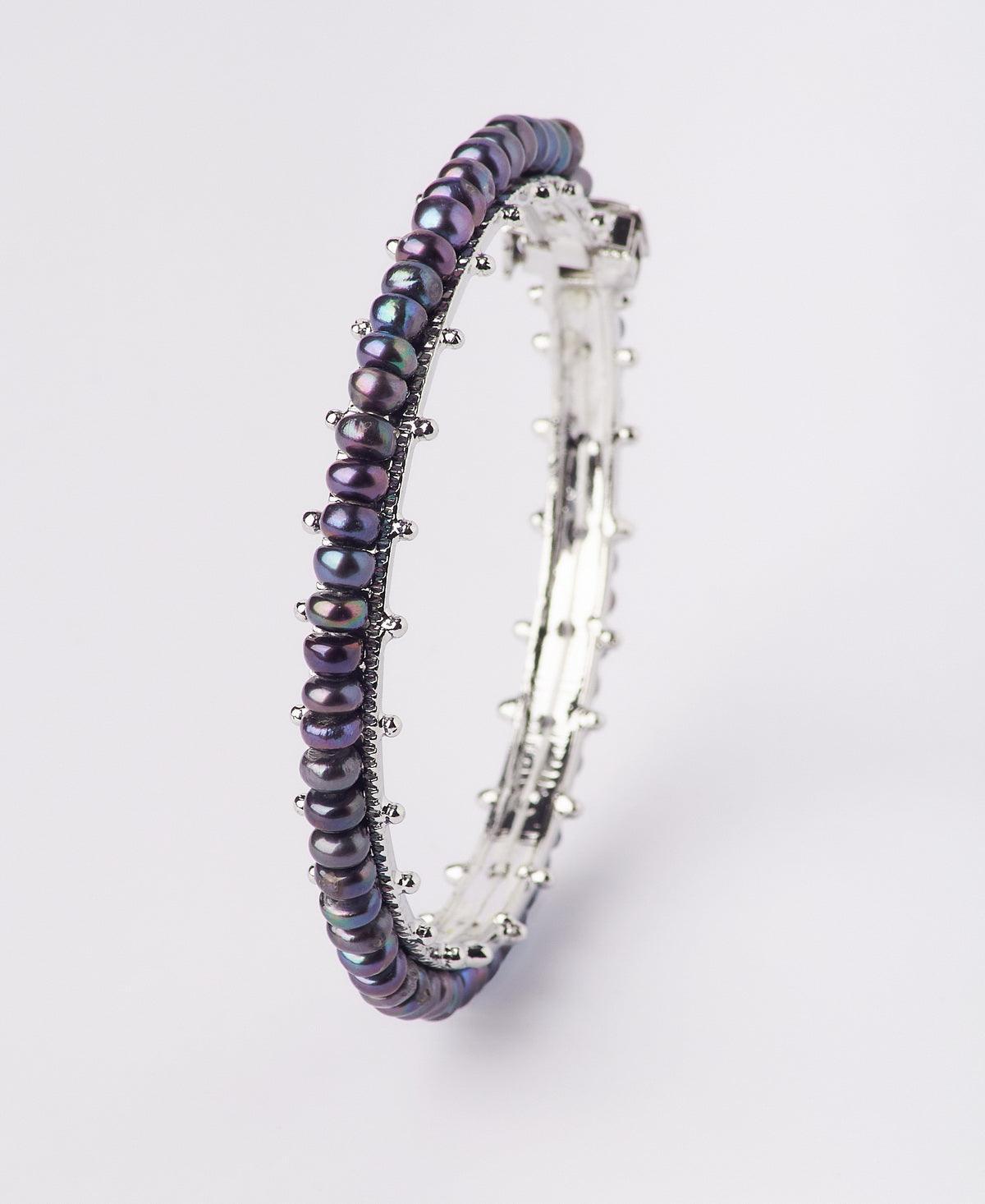 Elegant Rhodium Black Pearl Bangle - Chandrani Pearls