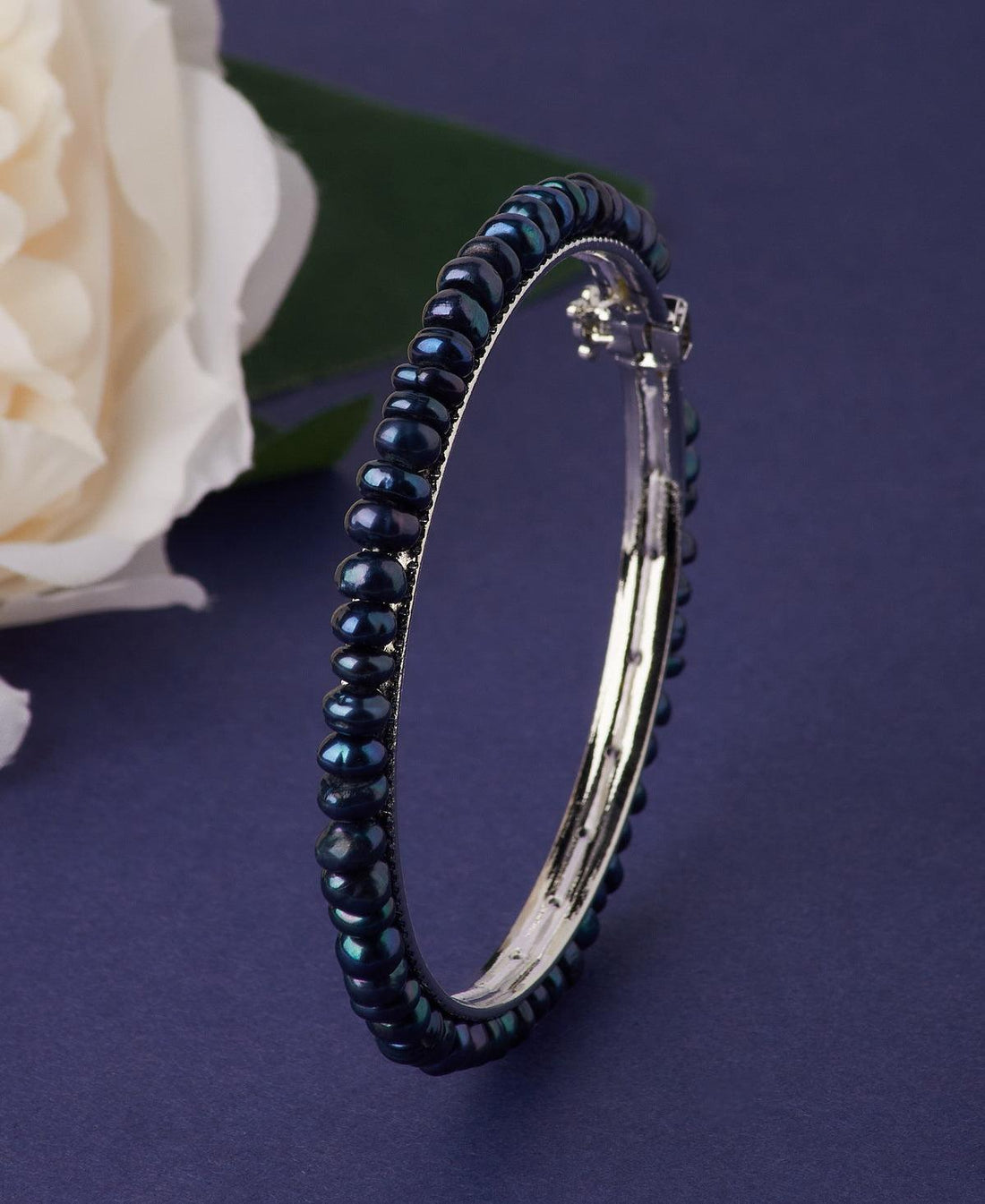 Elegant Rhodium Black Pearl Bangle - Chandrani Pearls