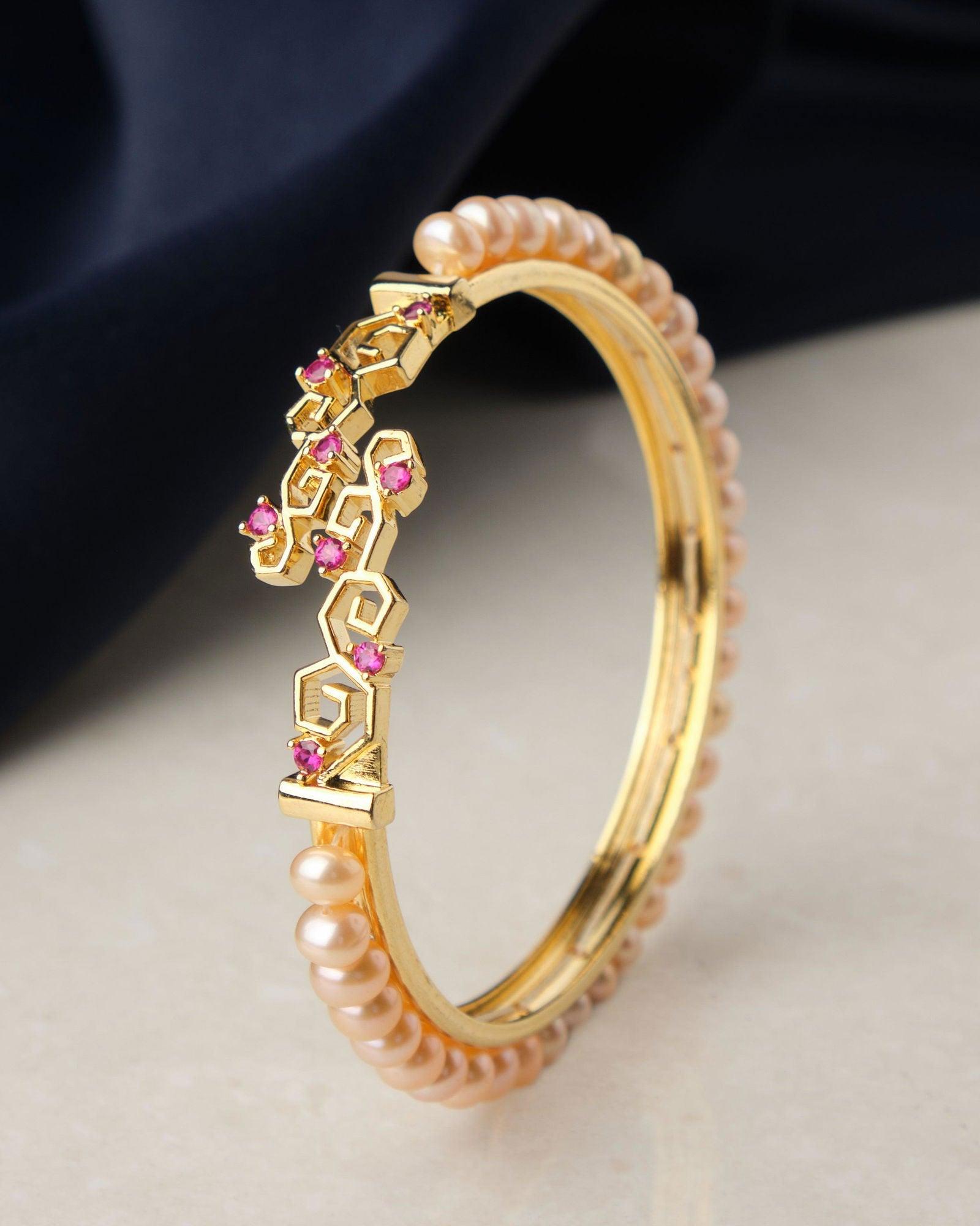 Elegant Stone Studded Pearl Bangle - Chandrani Pearls