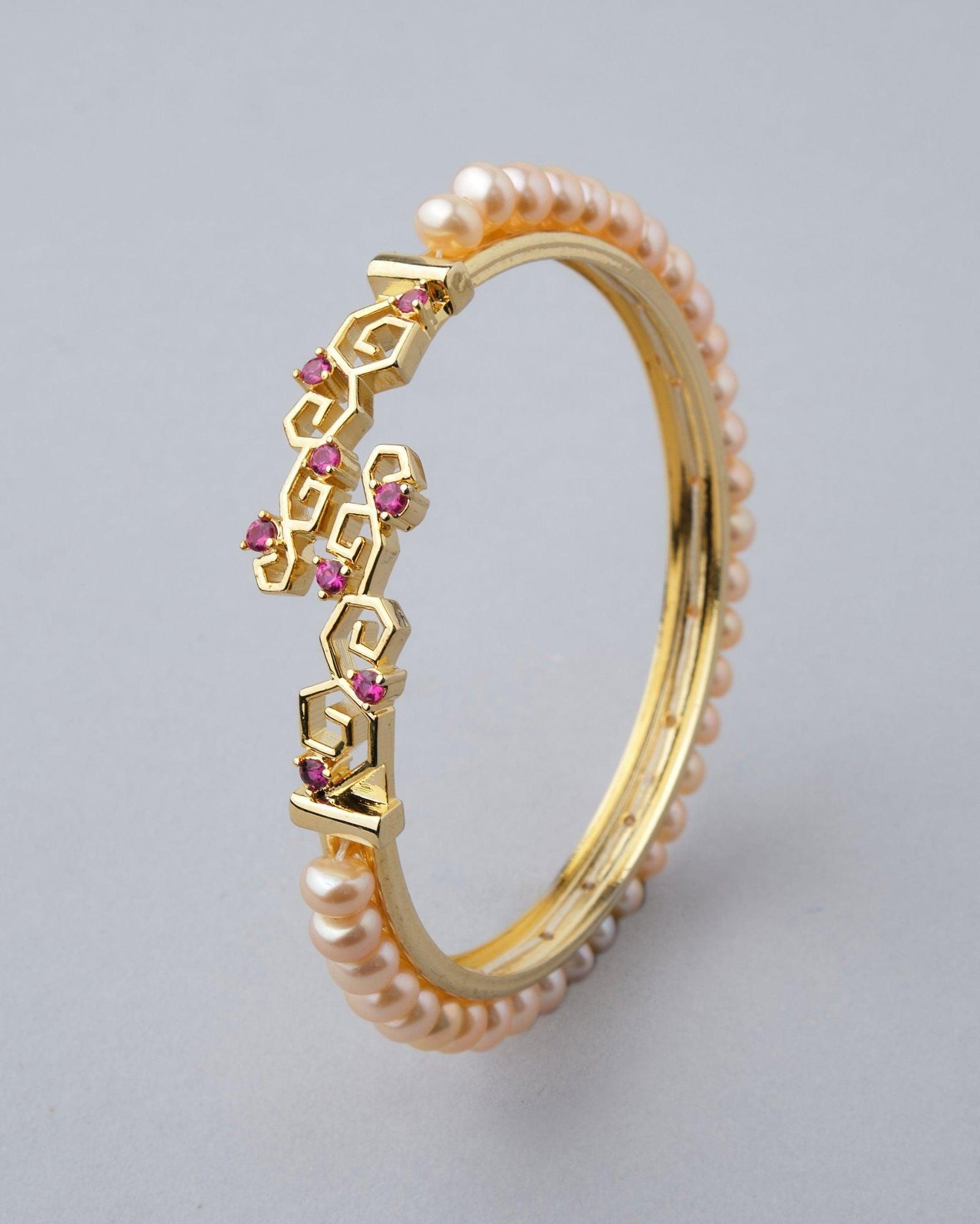 Elegant Stone Studded Pearl Bangle - Chandrani Pearls