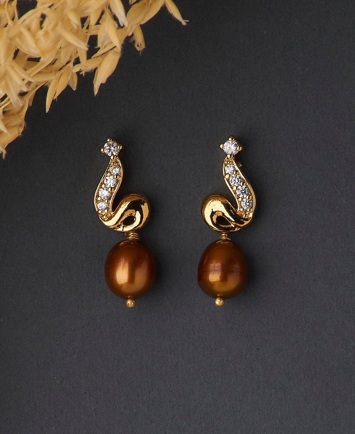 Elegant Stone Studded Pearl Earring - Chandrani Pearls