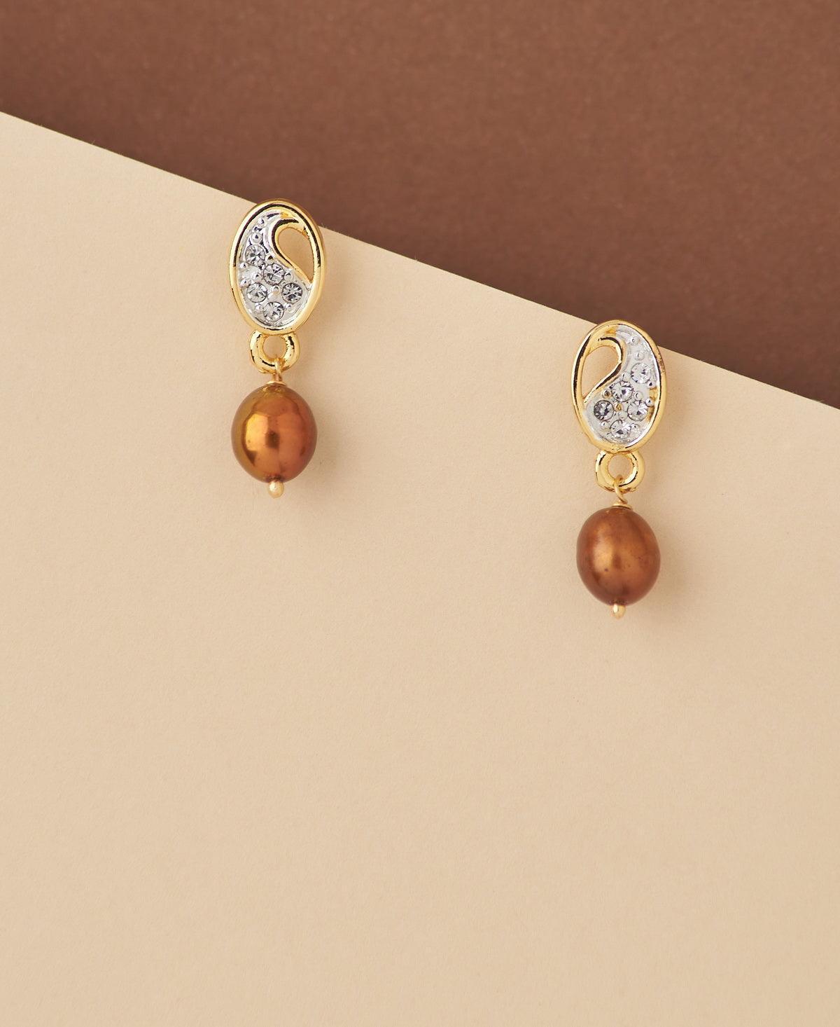 Elegant Stone Studded Pearl Earring - Chandrani Pearls