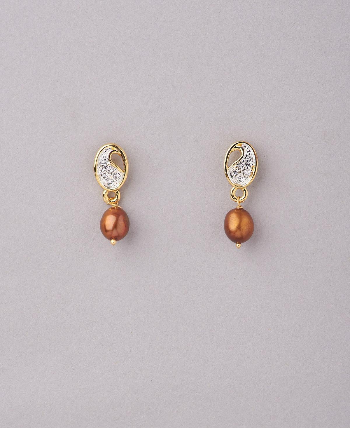 Elegant Stone Studded Pearl Earring - Chandrani Pearls