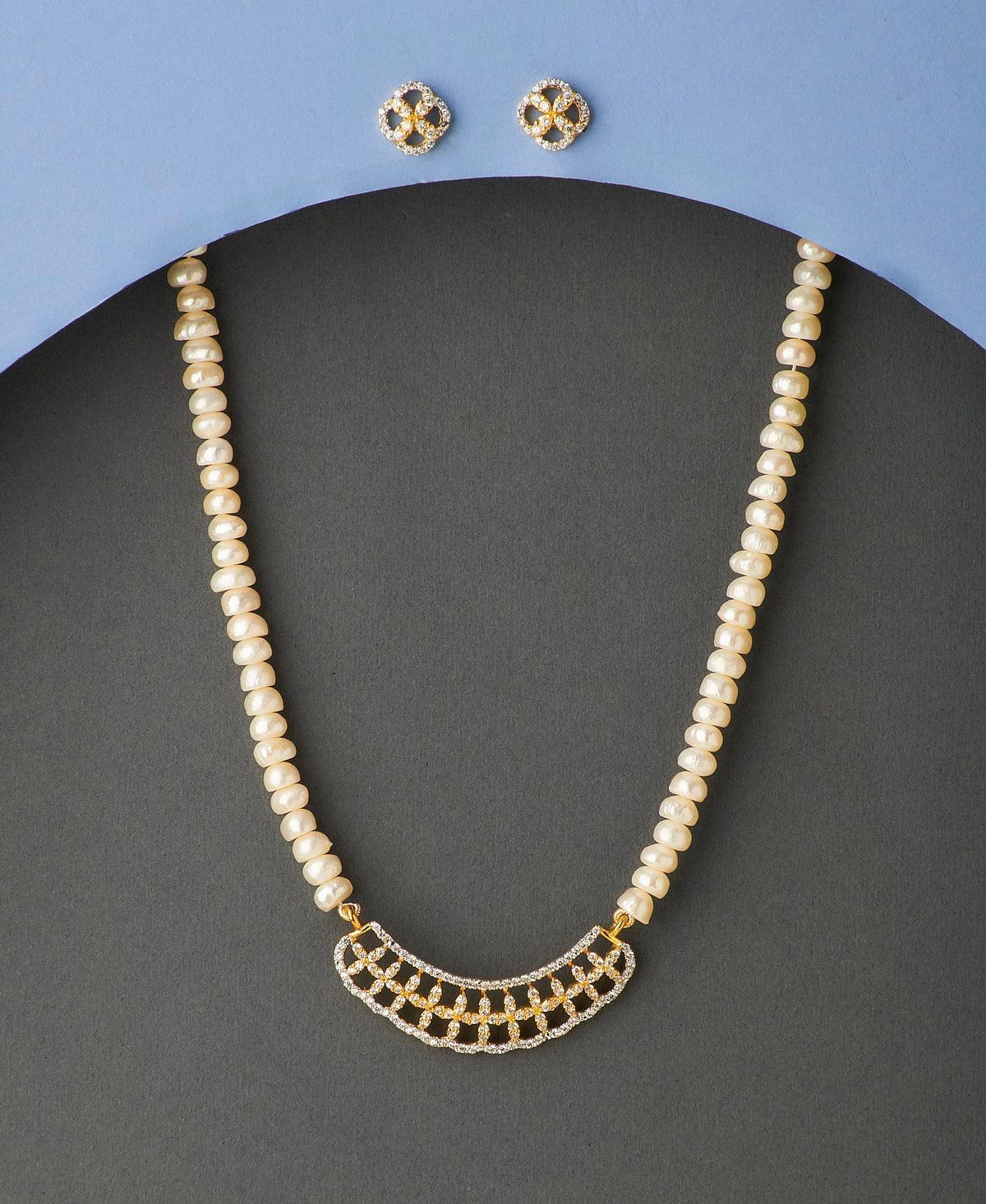 Elegant Stone Studded Pearl Necklace Set - Chandrani Pearls