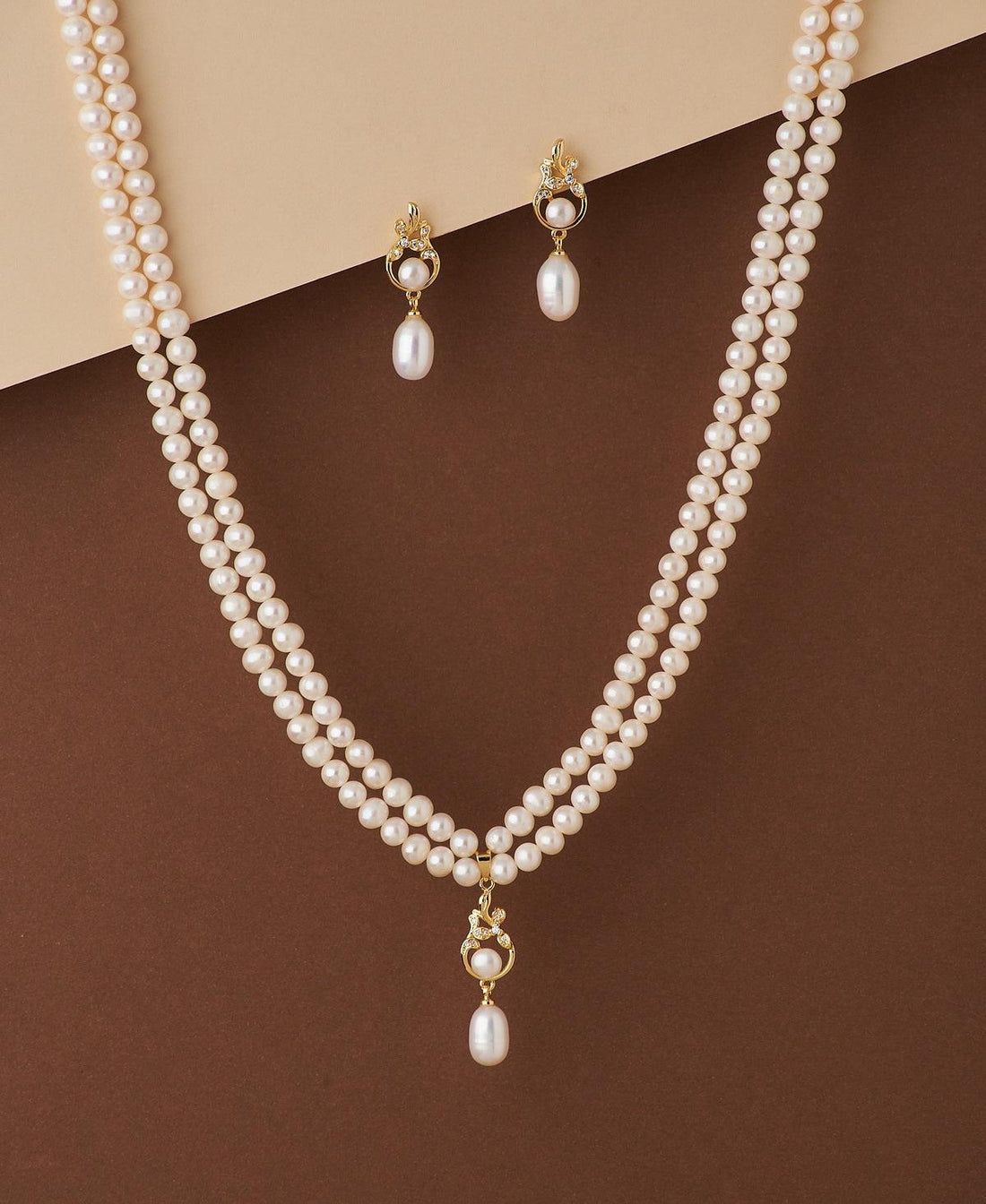 Elegant Stone Studded Pearl Necklace Set - Chandrani Pearls