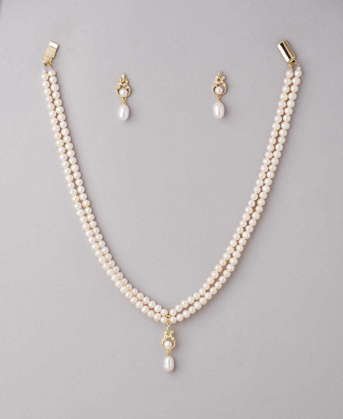 Elegant Stone Studded Pearl Necklace Set - Chandrani Pearls