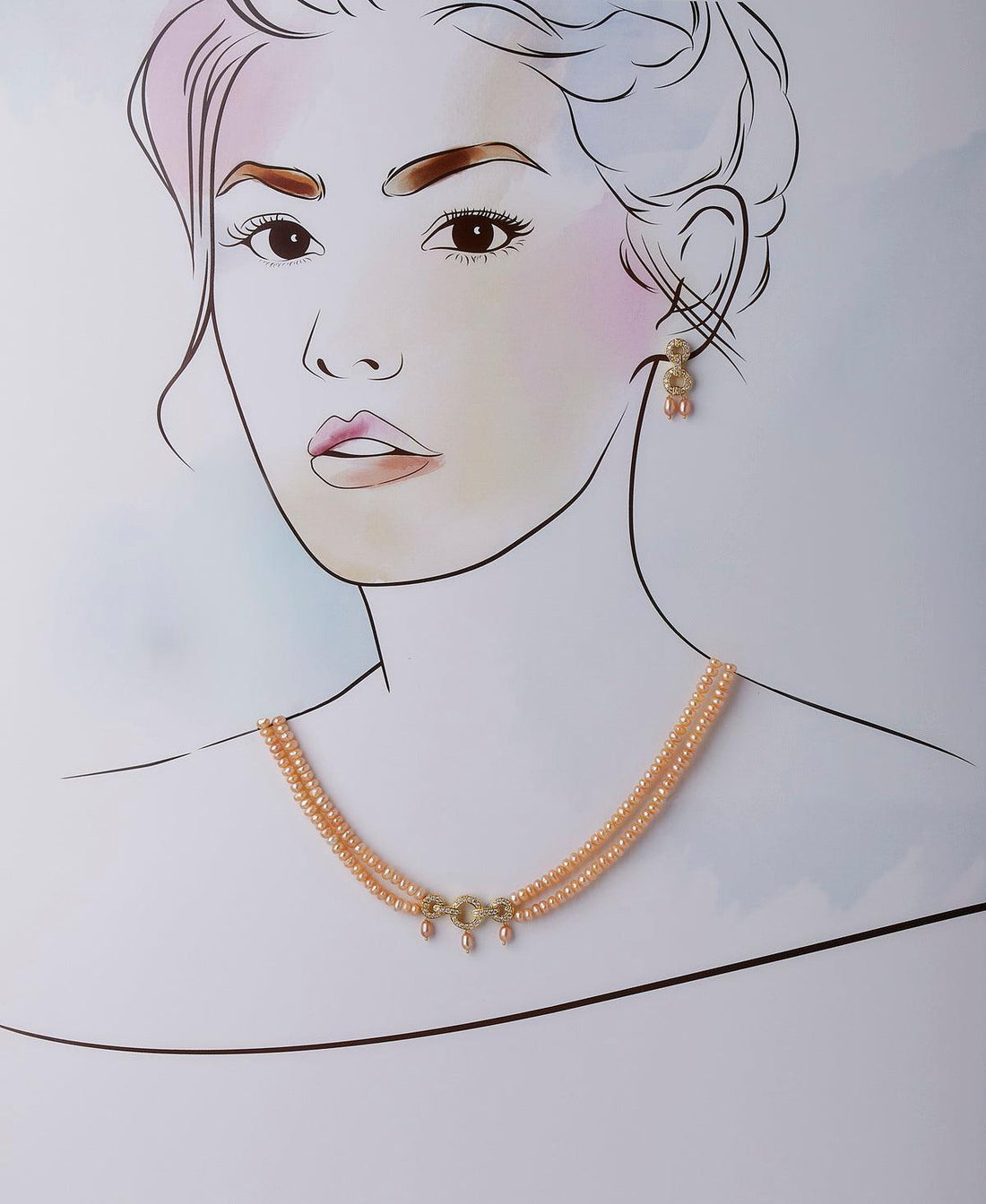 Elegant Stone Studded Pink Pearl Necklace Set - Chandrani Pearls