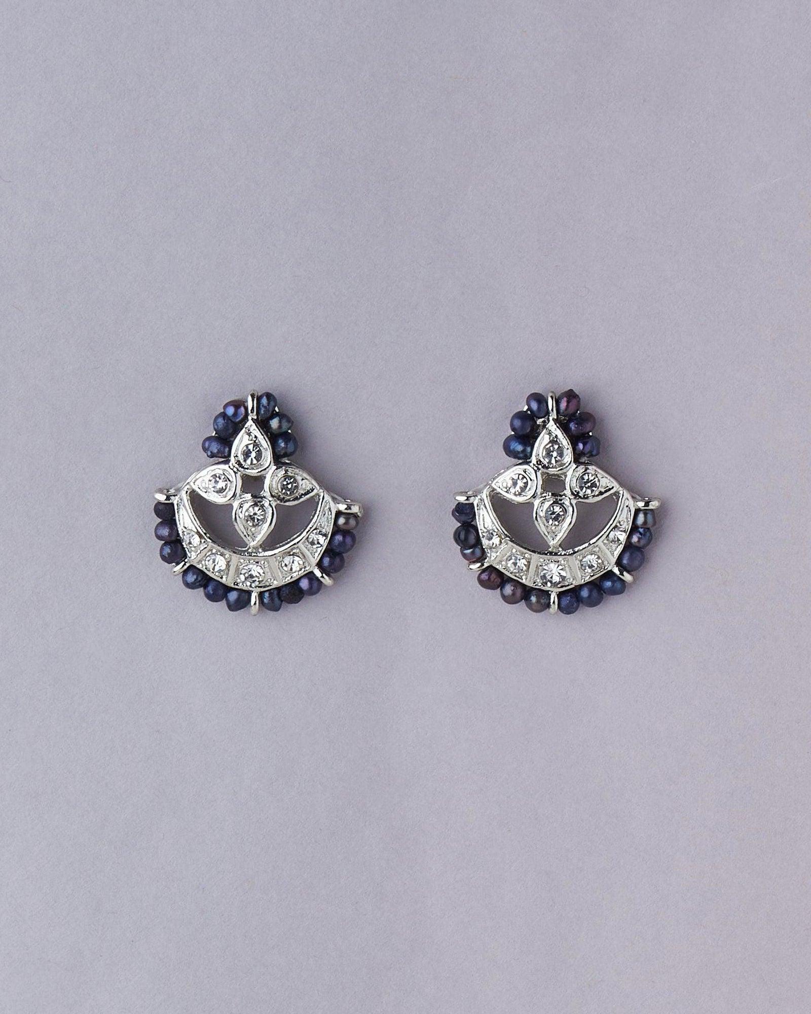 Elegant pearl with stone studded stud earrings that always go with your traditional outfit. - Chandrani Pearls