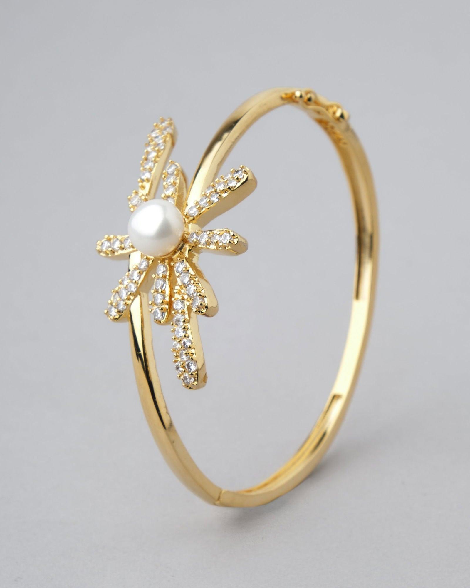 Eretria Flora CZ & Pearl Stud Bangle - Chandrani Pearls